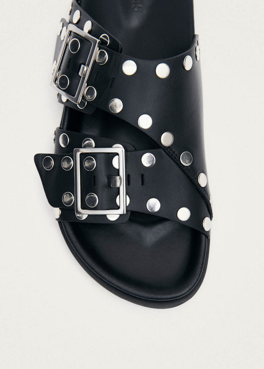 Alba Studs Black Leather Sandals-image