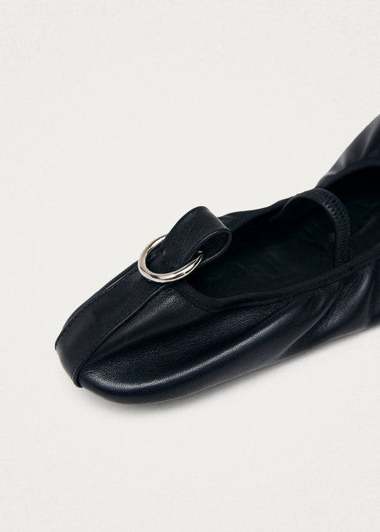 Naira Barefoot Black Leather Ballet Flats-image
