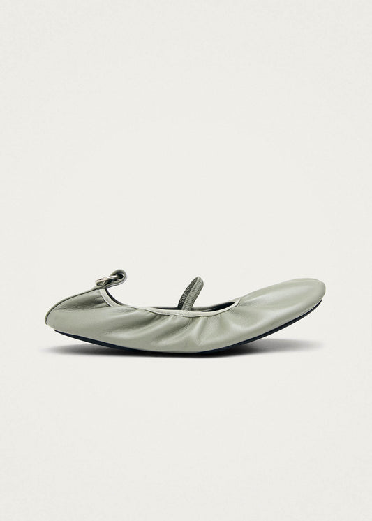 Naira Barefoot Green Leather Ballet Flats-image