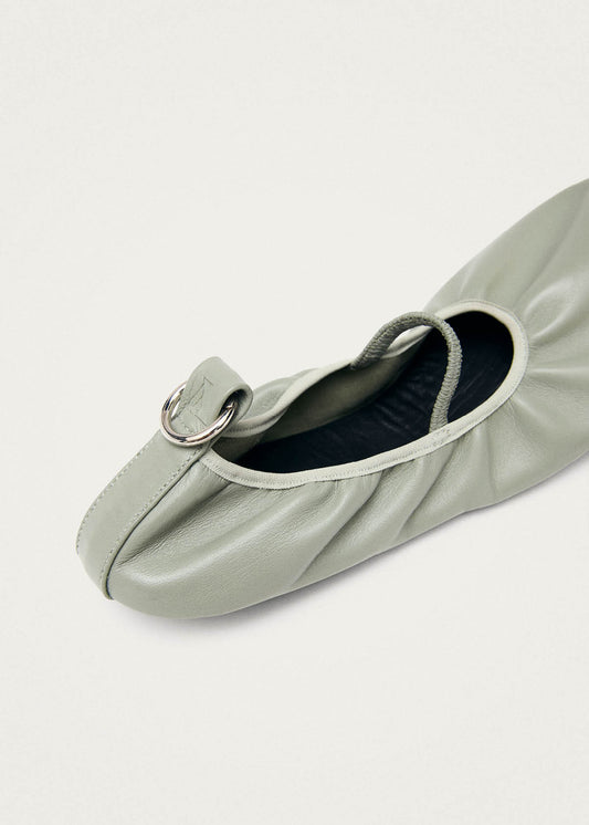 Naira Barefoot Green Leather Ballet Flats-image
