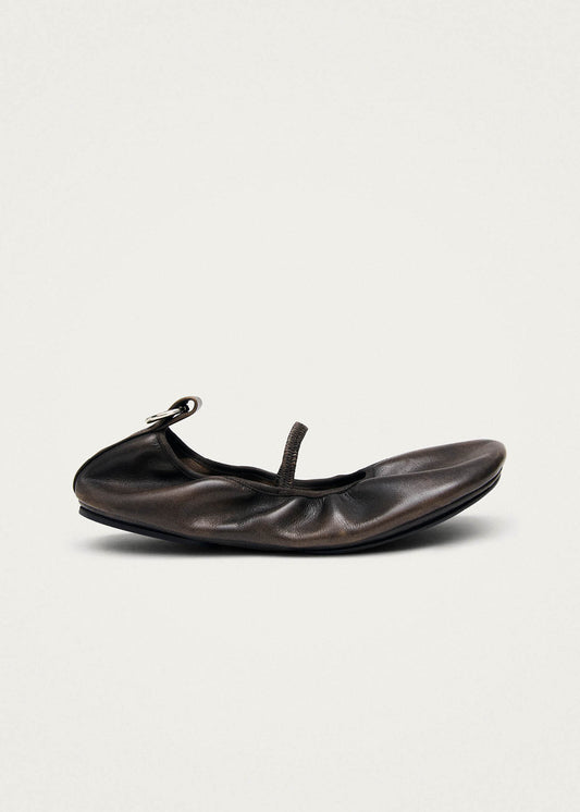 Naira Barefoot Vintage Effect Brown Leather Ballet Flats-image
