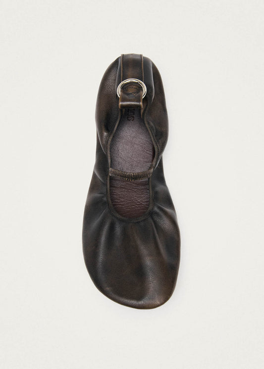Naira Barefoot Vintage Effect Brown Leather Ballet Flats-image