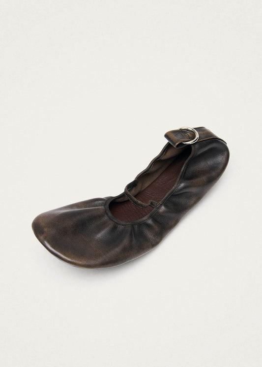 Naira Barefoot Vintage Effect Brown Leather Ballet Flats-image