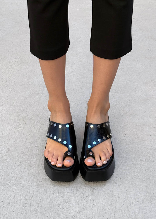 Nova Studs Black Leather Sandals-image