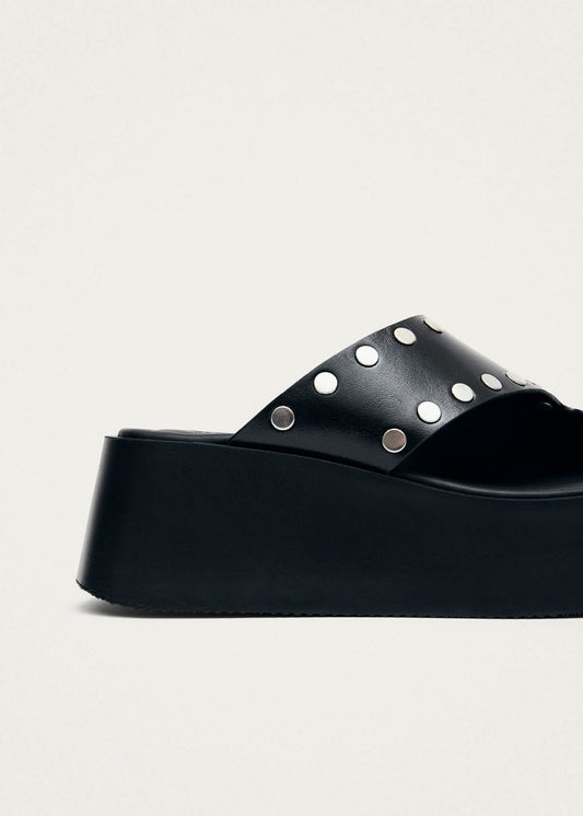 Nova Studs Black Leather Sandals-image