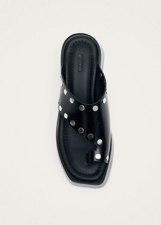 Nova Studs Black Leather Sandals-image