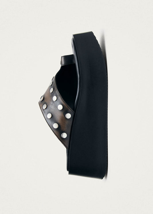 Nova Studs Vintage Effect Brown Leather Sandals-image