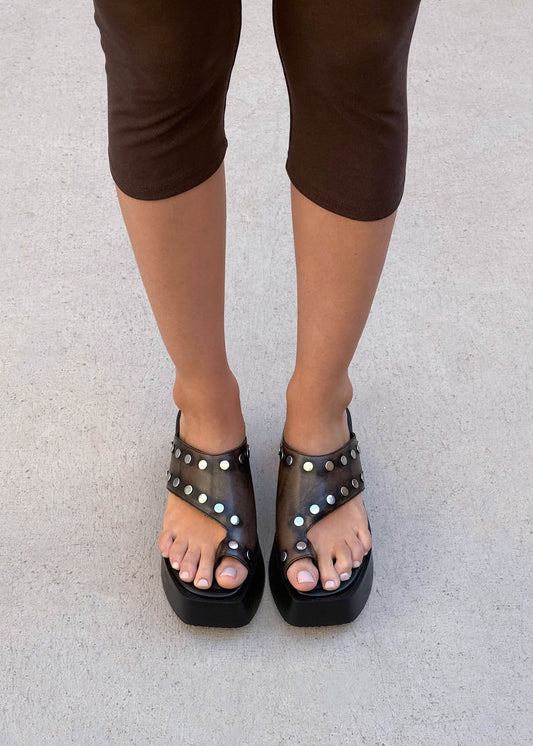 Nova Studs Vintage Effect Brown Leather Sandals-image