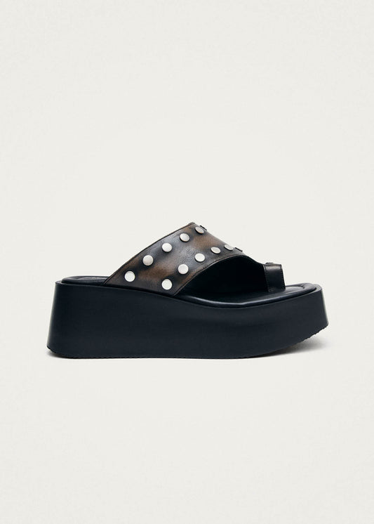 Nova Studs Vintage Effect Brown Leather Sandals-image