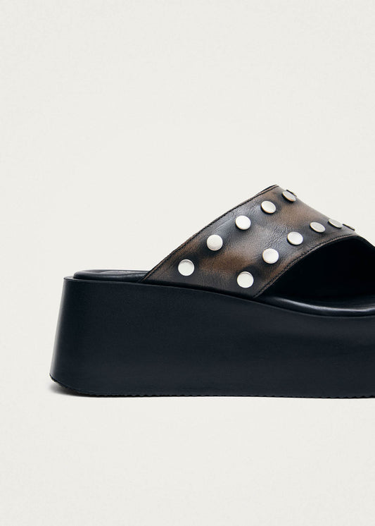 Nova Studs Vintage Effect Brown Leather Sandals-image