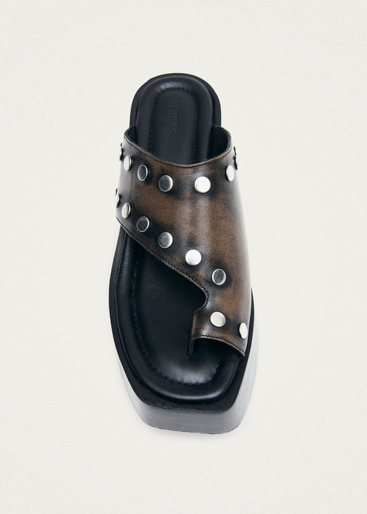 Nova Studs Vintage Effect Brown Leather Sandals-image