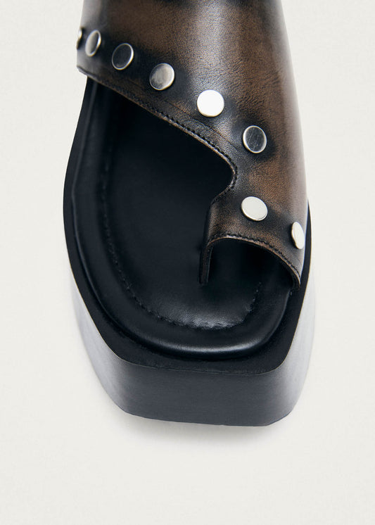 Nova Studs Vintage Effect Brown Leather Sandals-image