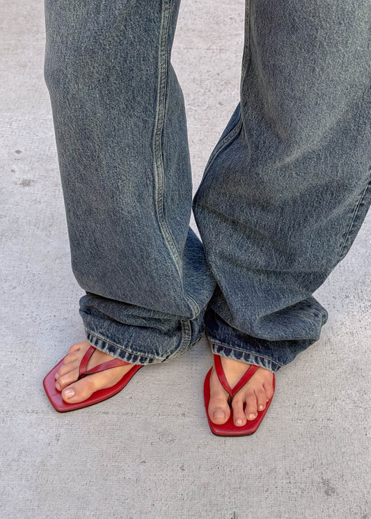 Ola Rift Red Leather Sandals-image