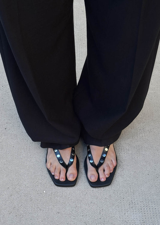 Ola Studs Black Leather Sandals-image