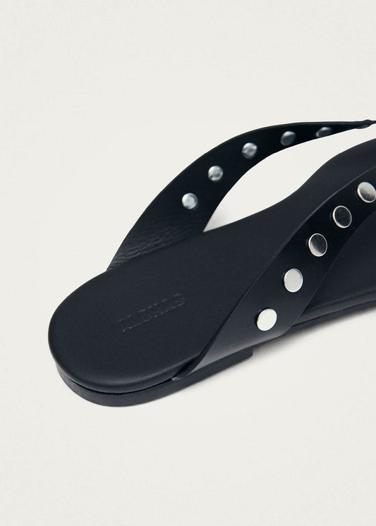 Ola Studs Black Leather Sandals-image