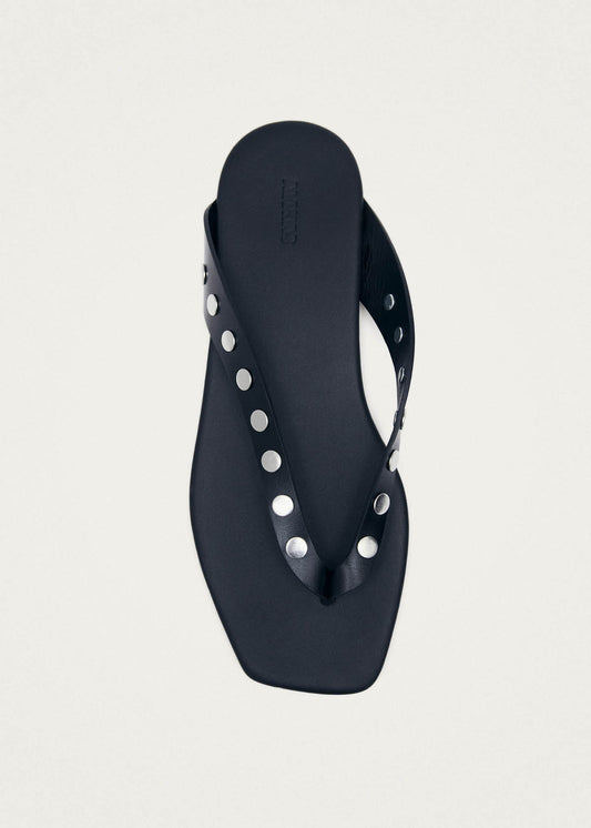 Ola Studs Black Leather Sandals-image