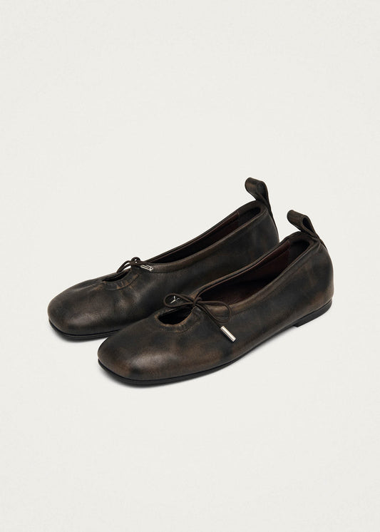 Rosalind Vintage Effect Brown Leather Ballet Flats-image