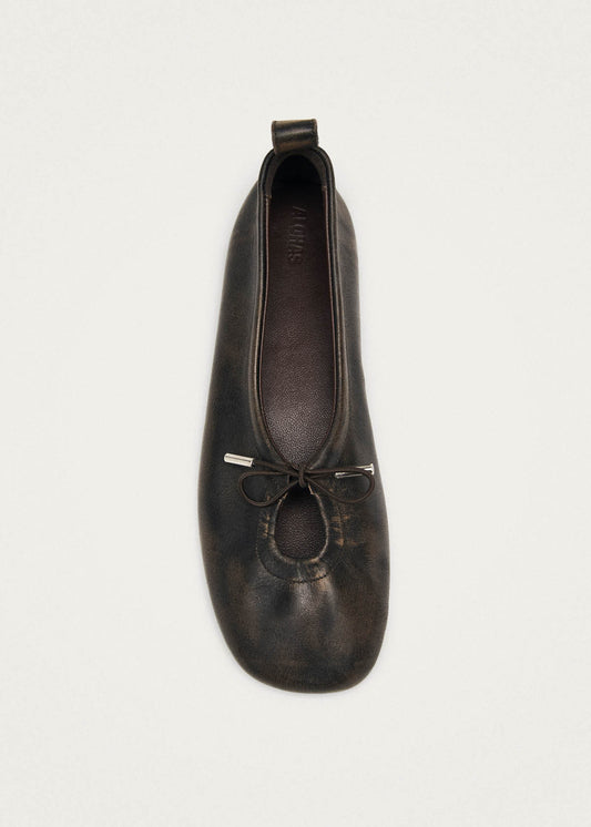 Rosalind Vintage Effect Brown Leather Ballet Flats-image