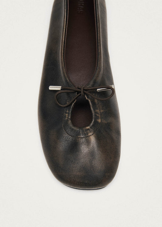 Rosalind Vintage Effect Brown Leather Ballet Flats-image