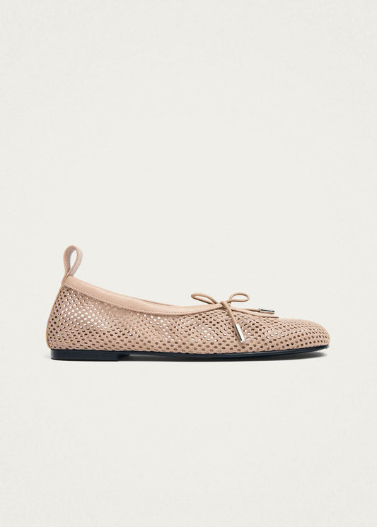 Rosalind Mesh Beige Leather Ballet Flats-image