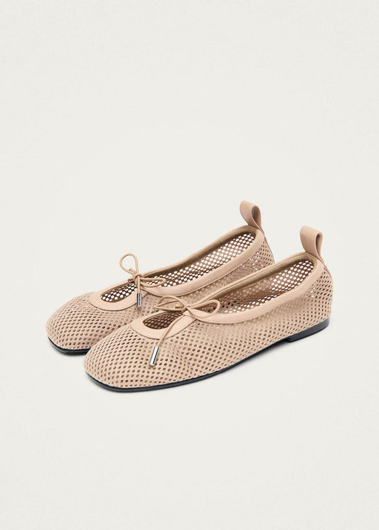 Rosalind Mesh Beige Leather Ballet Flats-image