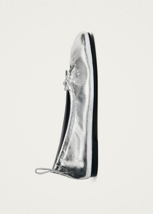 Rosalind Shimmer Silver Leather Ballet Flats-image