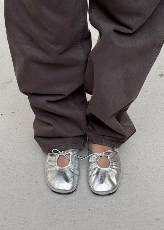 Rosalind Shimmer Silver Leather Ballet Flats-image