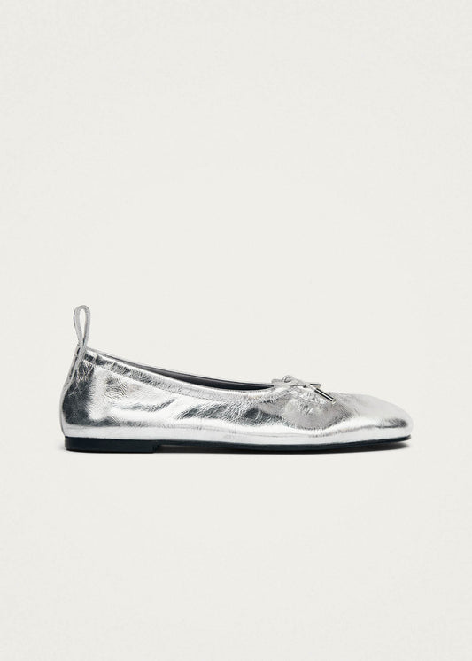 Rosalind Shimmer Silver Leather Ballet Flats-image
