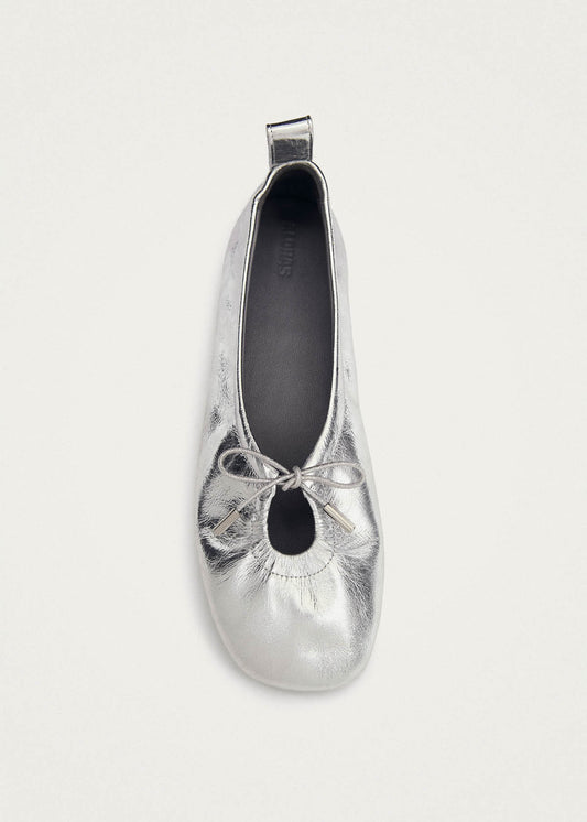 Rosalind Shimmer Silver Leather Ballet Flats-image