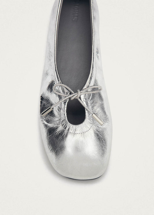 Rosalind Shimmer Silver Leather Ballet Flats-image