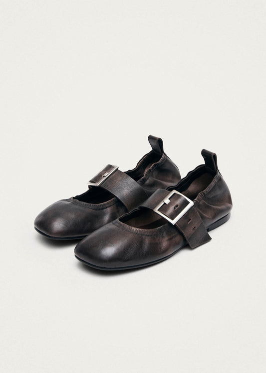 Sarea Vintage Effect Brown Leather Ballet Flats-image