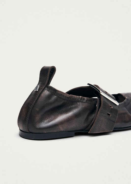 Sarea Vintage Effect Brown Leather Ballet Flats-image
