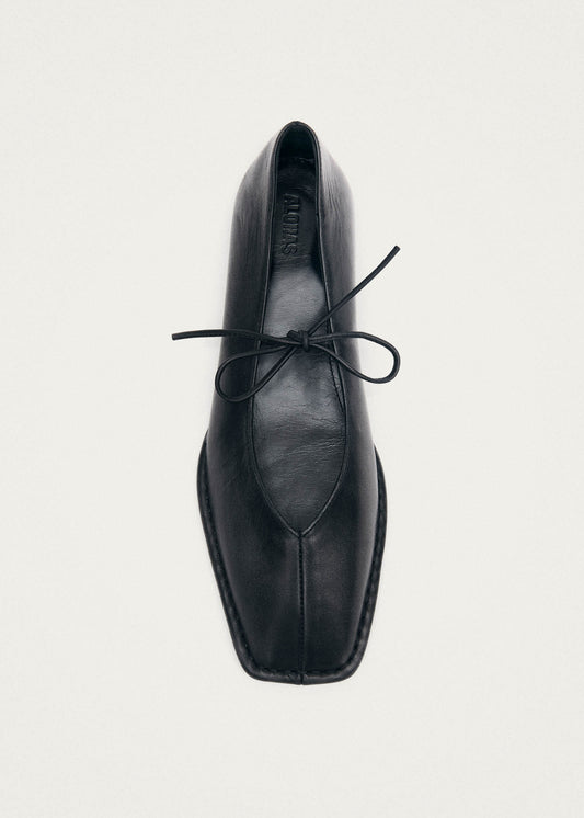 Sway Vintage Effect Black Leather Ballet Flats-image