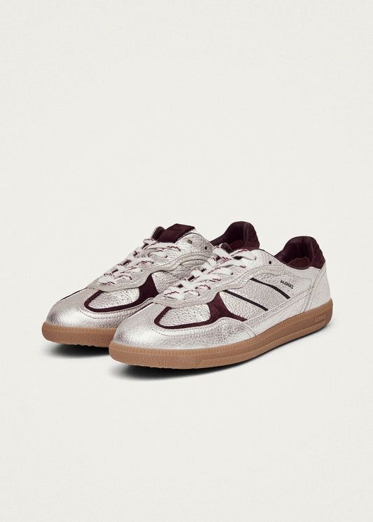 Tb.490 Grain Shimmer Silver & Burgundy Leather Sneakers-image