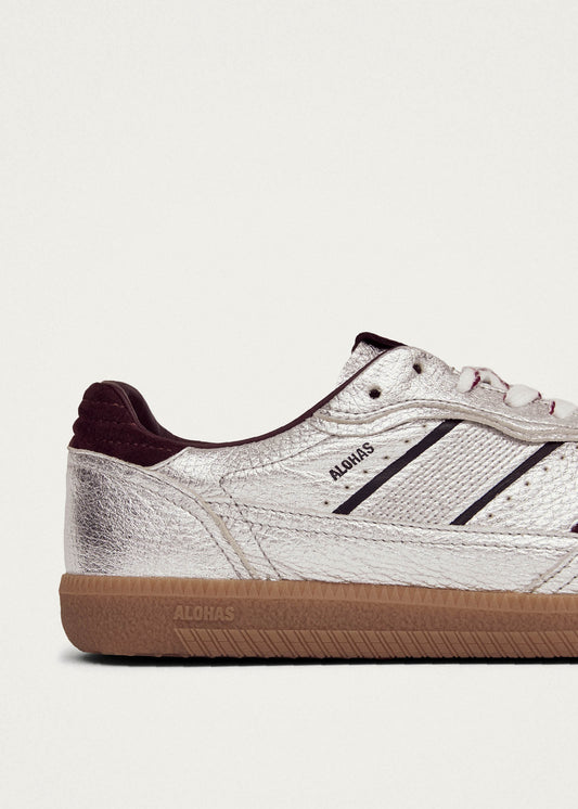Tb.490 Grain Shimmer Silver & Burgundy Leather Sneakers-image